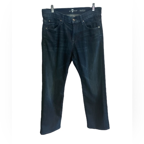 7 For all Mankind 33 Men's Austyn Jeans Dark Denim Straight Leg - Picture 1 of 6